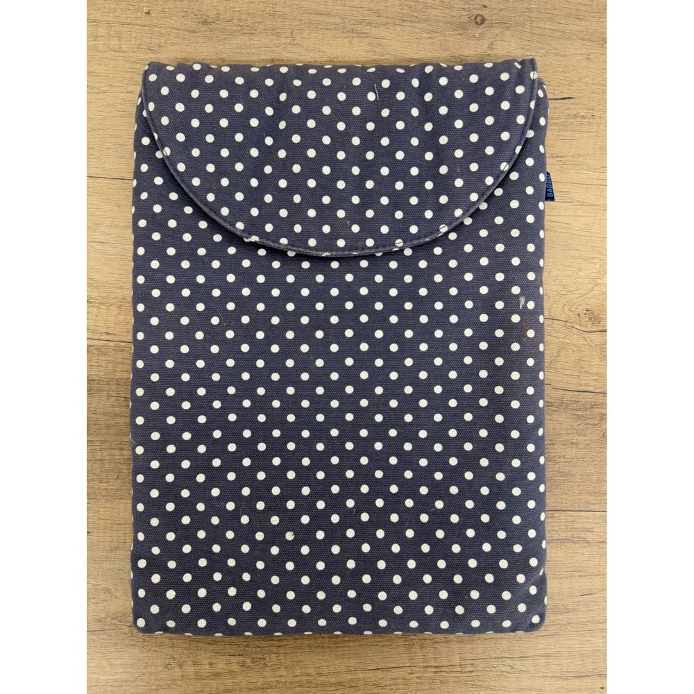 Baggu Padded Laptop Sleeve Navy Blue White Polka Dot Canvas Case